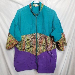 Vintage Sun Blocks Zip Up Shirt Swim Suit Cover Up Nylon Supplex Teal Purple